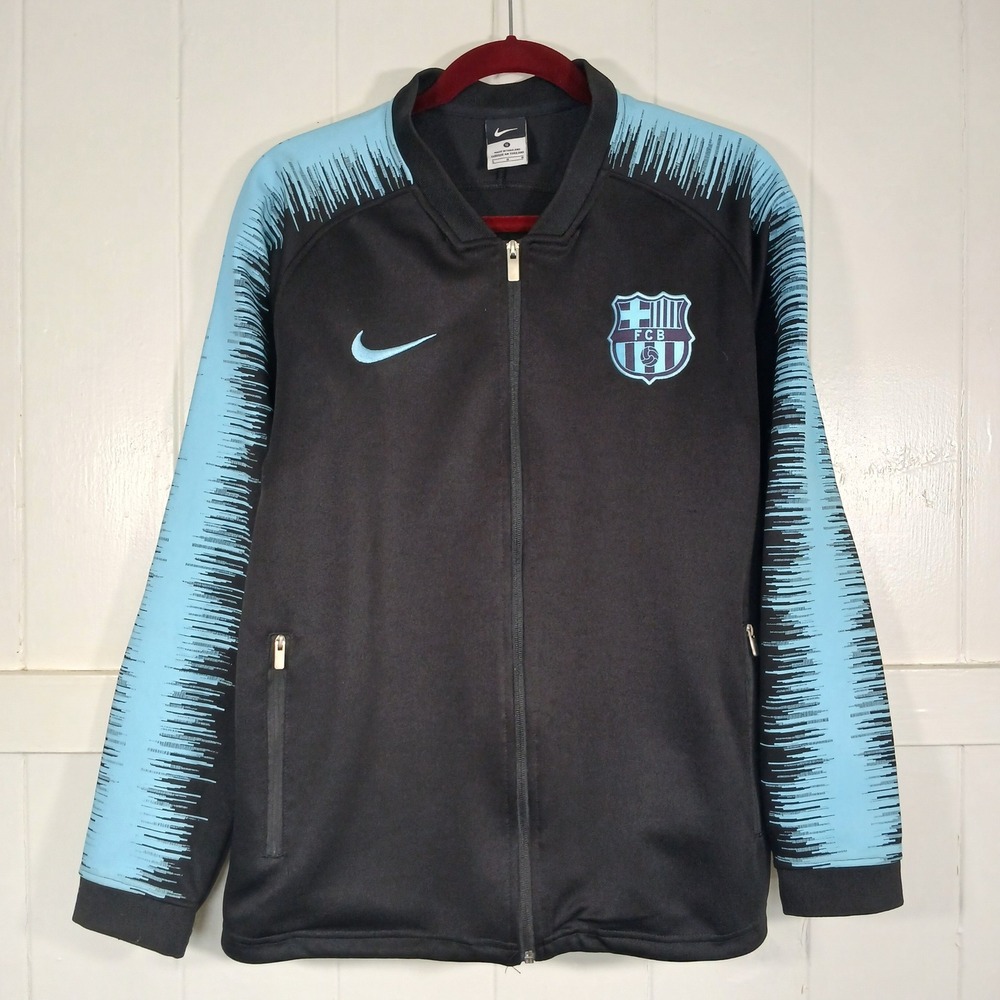 Nike FC Barcelona Track Jacket Mens S Black Light Blue Full Zip Soccer